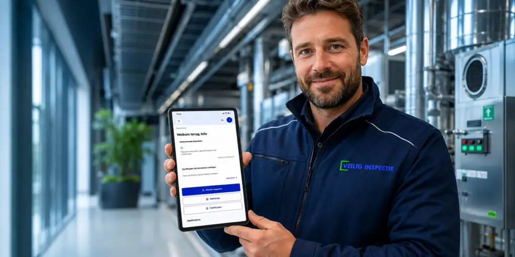 Inspecteur toont het Veilig Inspectie portaal op een tablet
